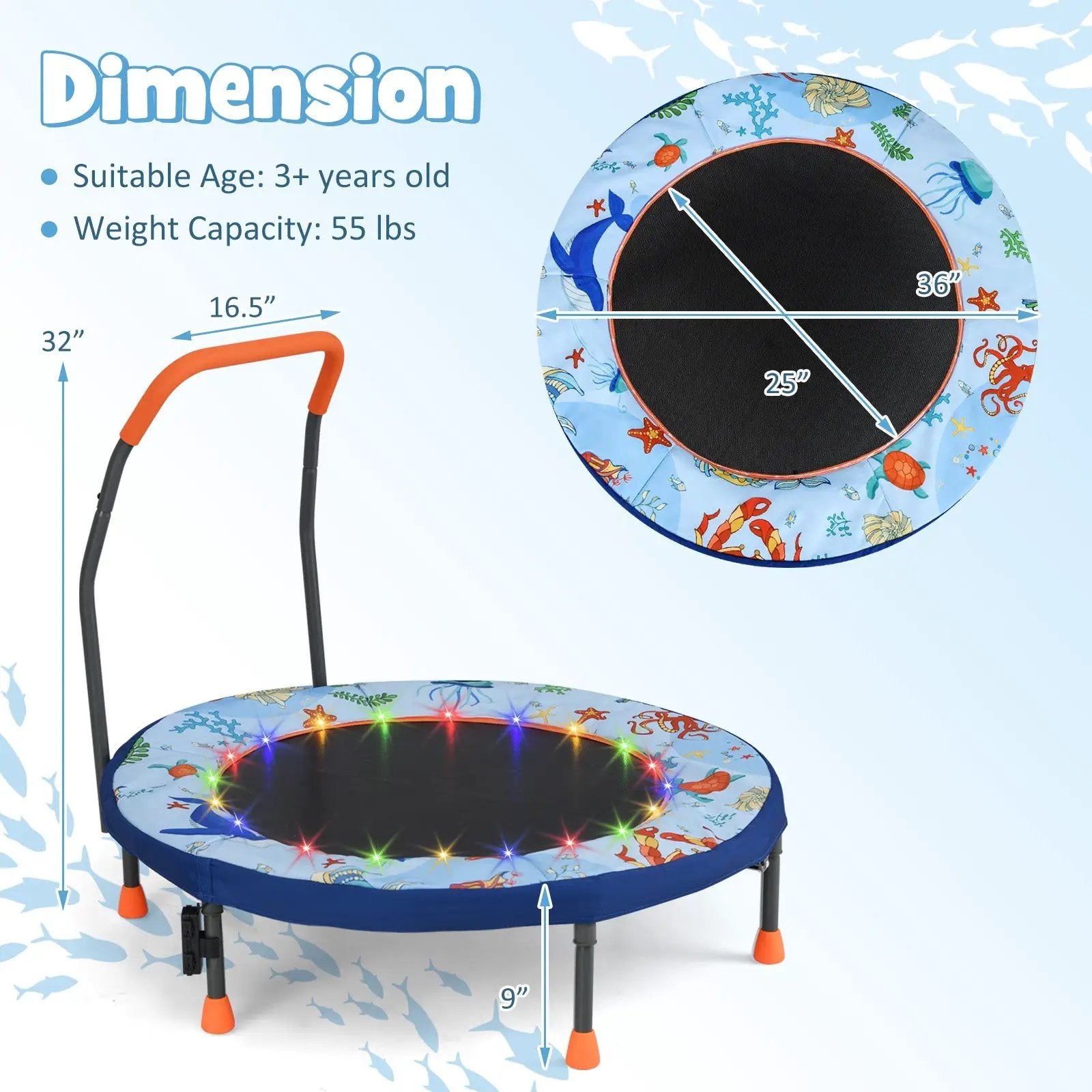 Mini Trampoline Folding Small Rebounder for Kids with Lights by DirectDeals