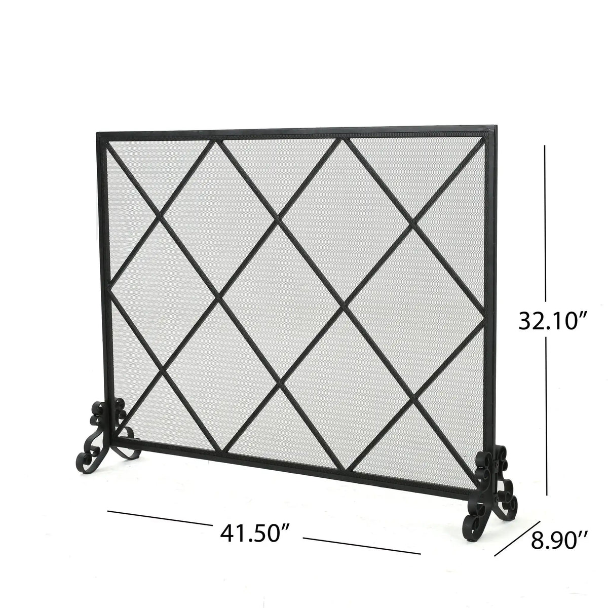 Minimalist Single Panel Iron Fireplace Screen with Diamond Design, photo 3 of 4