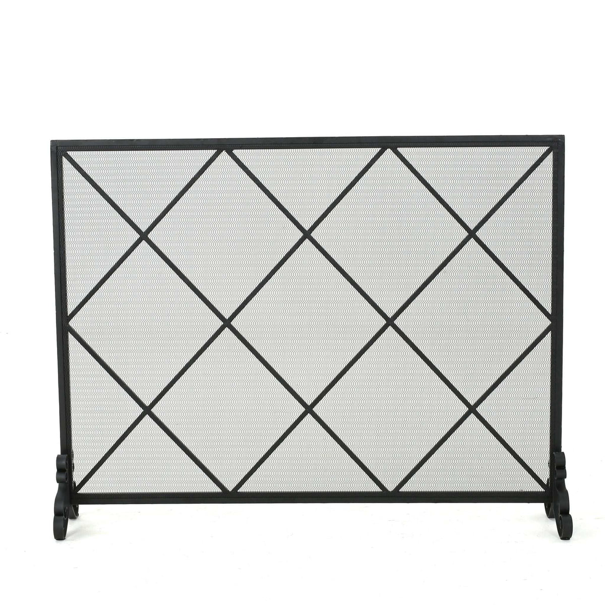 Minimalist Single Panel Iron Fireplace Screen with Diamond Design
