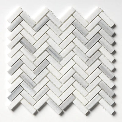 Mink White Honed Herringbone 5/8x2 Marble Mosaics 12 1/8x13 3/8