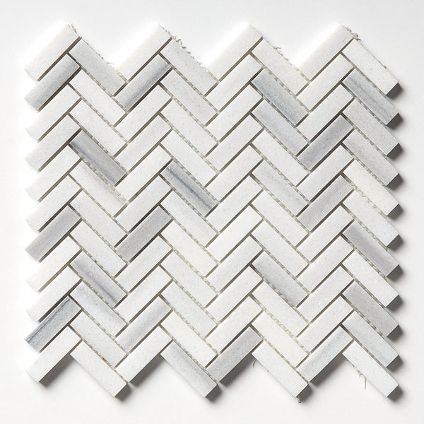 Mink White Honed Herringbone 5/8x2 Marble Mosaics 12 1/8x13 3/8