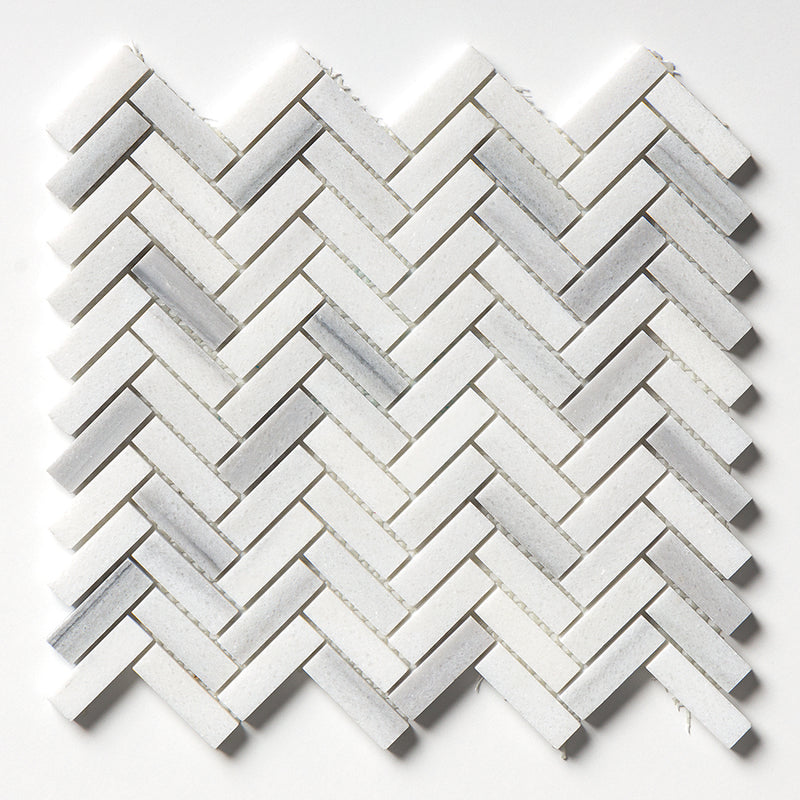 Mink White Honed Herringbone 5/8x2 Marble Mosaics 12 1/8x13 3/8 Marble Honed 12x12 Mosaics