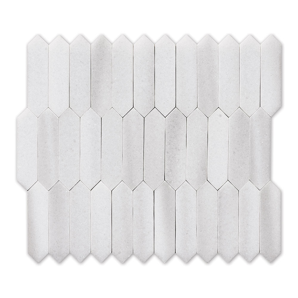 Mink White Polished Baby Picket Waterjet Marble Mosaics 13 3/16x11 Marble Polished 14x14 Mosaics