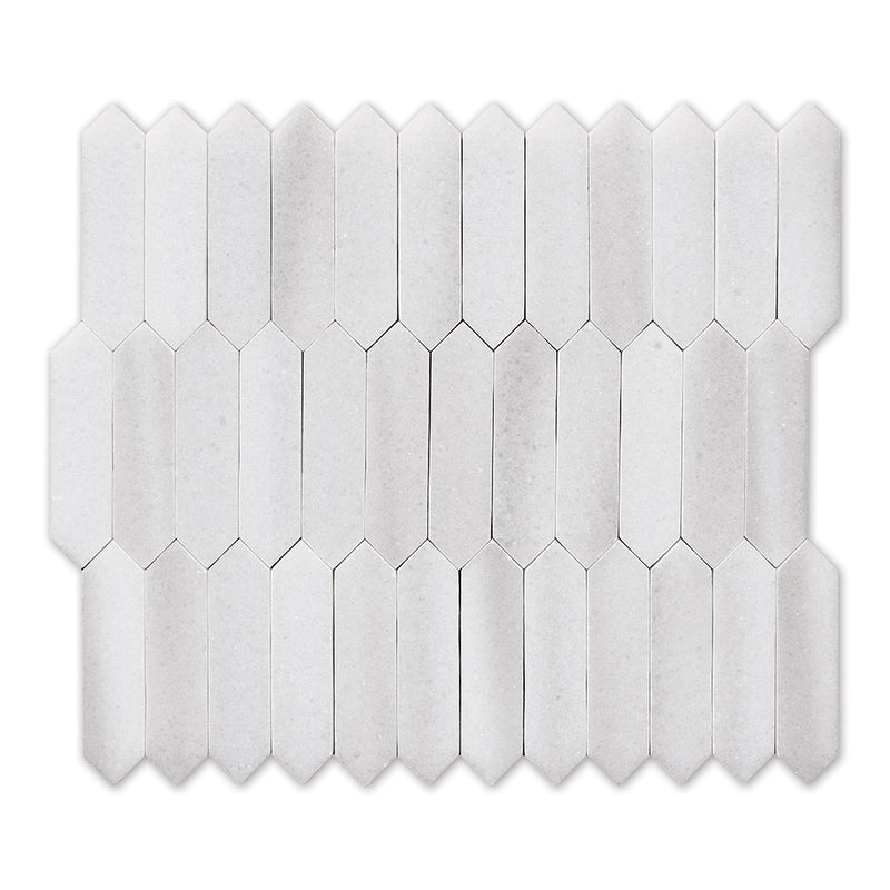 Mink White Polished Baby Picket Waterjet Marble Mosaics 13 3/16x11 Marble Polished 14x14 Mosaics