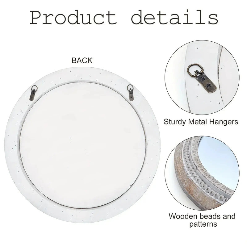 Mirror - Distressed Wood White Round by House Of Avana