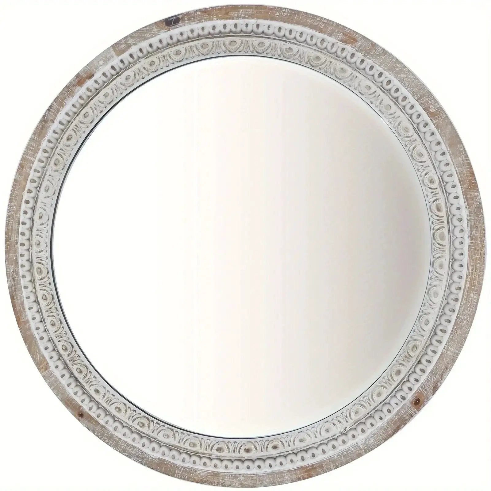 Mirror - Distressed Wood White Round by House Of Avana