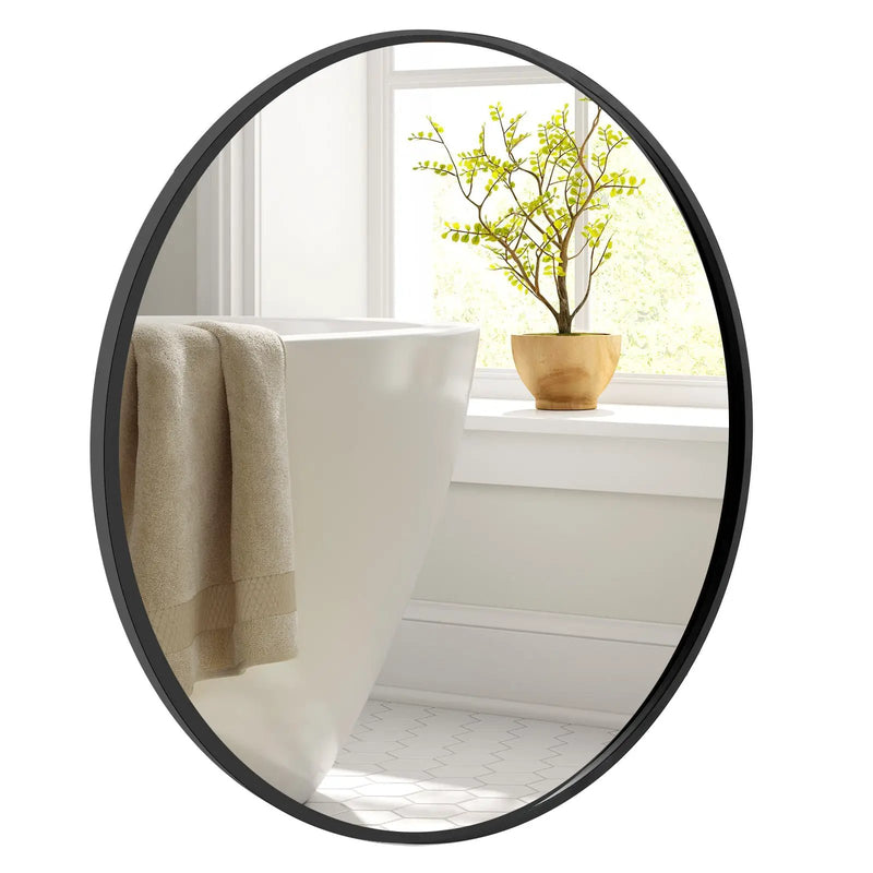 24 Inch Black Circle Bathroom Mirror with Explosion-proof Film by DirectDeals
