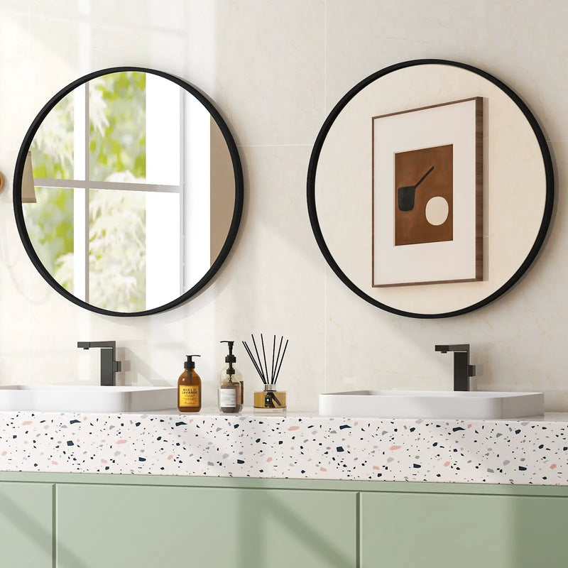 24 Inch Black Circle Bathroom Mirror with Explosion-proof Film by DirectDeals