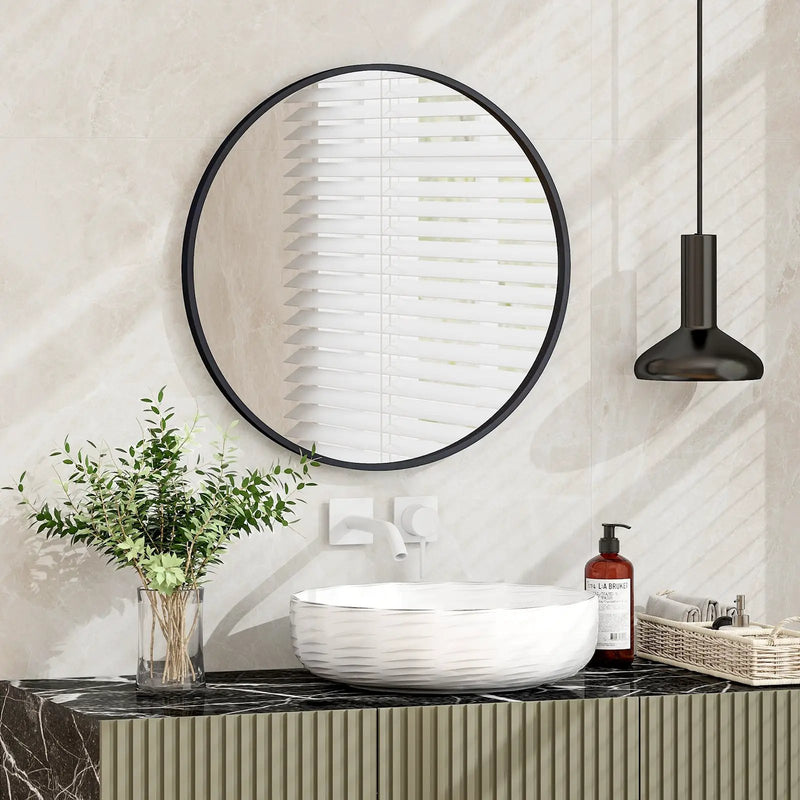 24 Inch Black Circle Bathroom Mirror with Explosion-proof Film by DirectDeals