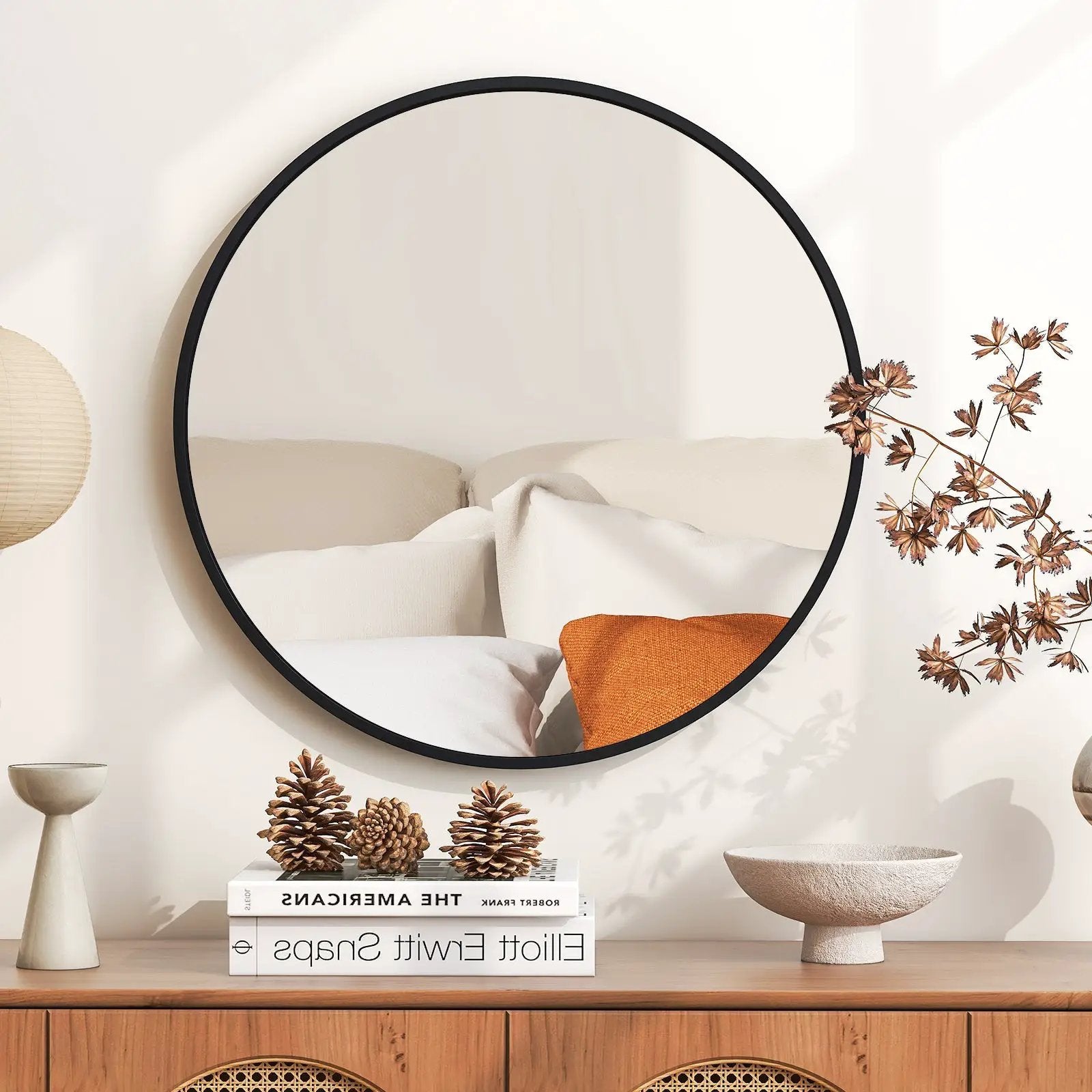 24 Inch Black Circle Bathroom Mirror with Explosion-proof Film by DirectDeals