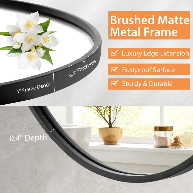 24 Inch Black Circle Bathroom Mirror with Explosion-proof Film by DirectDeals