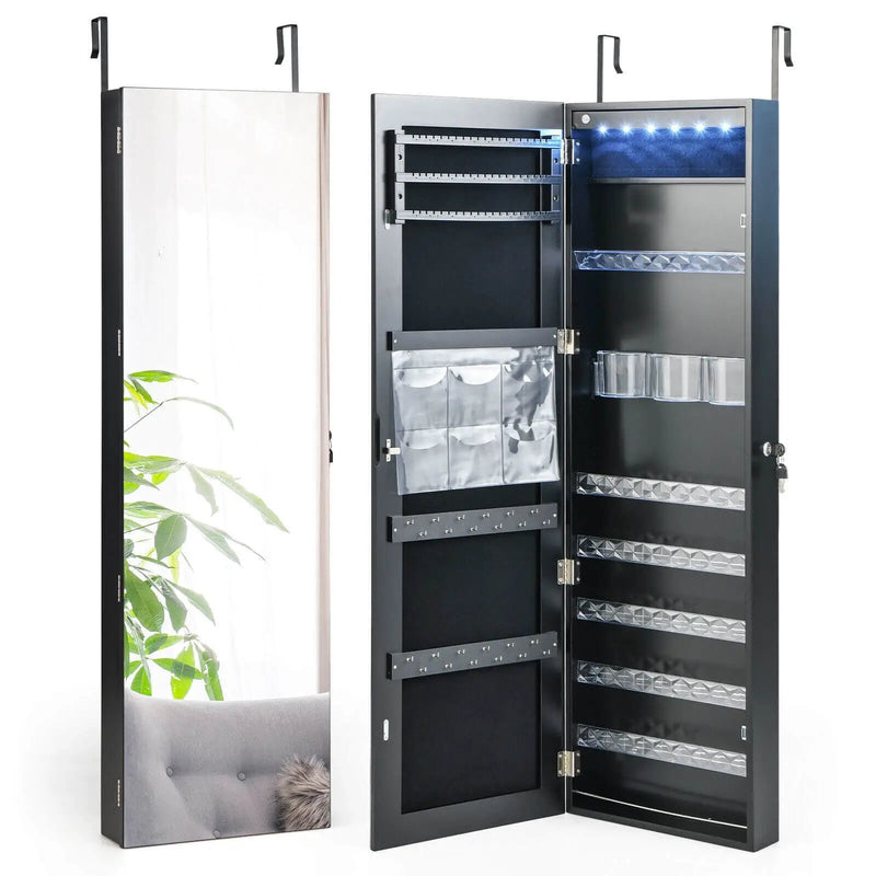 Wall Door Mounted Jewelry Armoire with Frameless LED Mirror by DirectDeals
