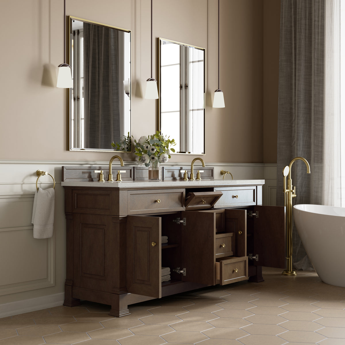 James Martin Brookfield 72" Double Bathroom Vanity, Pecan, view 19