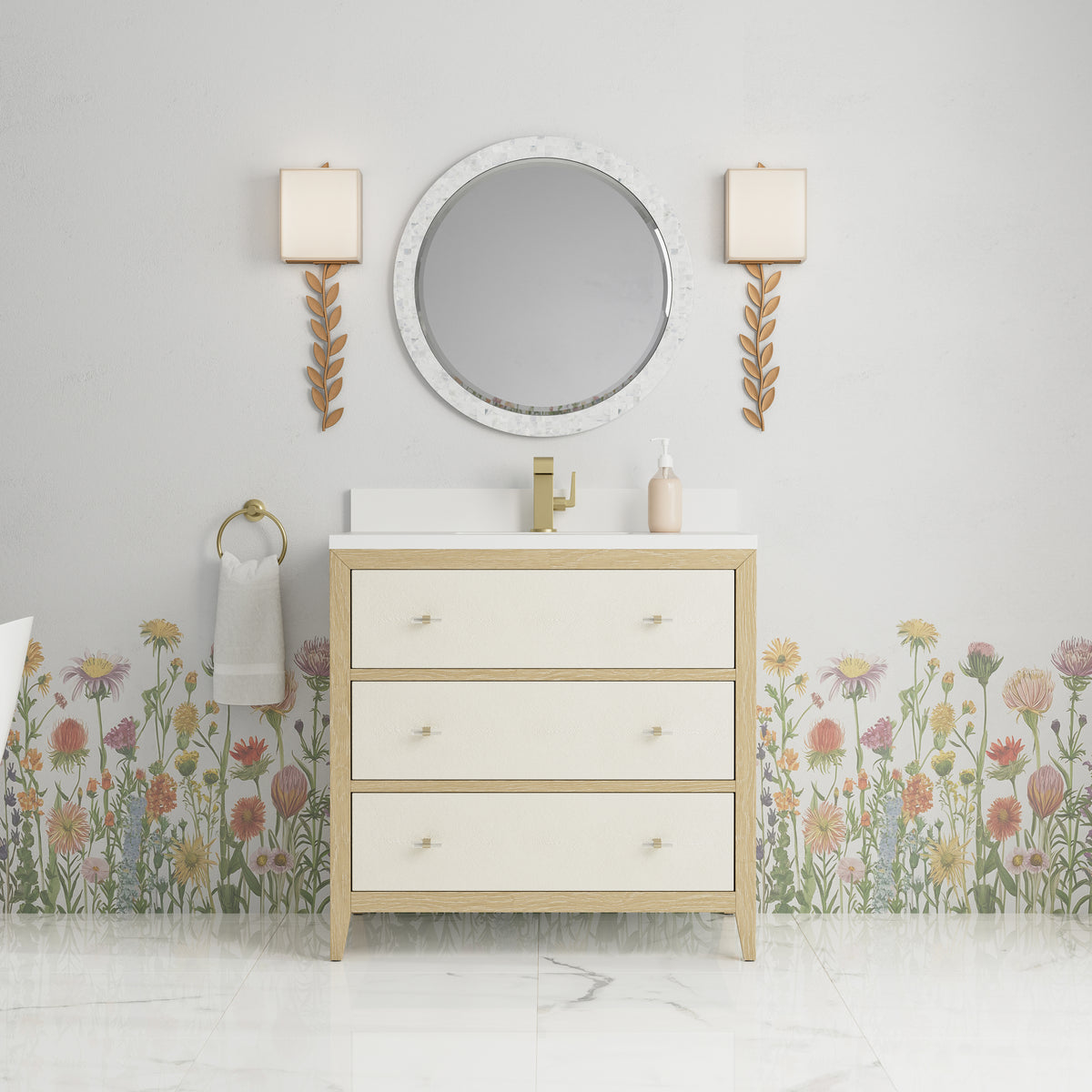 James Martin Celeste 36" Single Bathroom Vanity, Sunwashed Oak with Embossed Shagreen Drawer Fronts, view 26