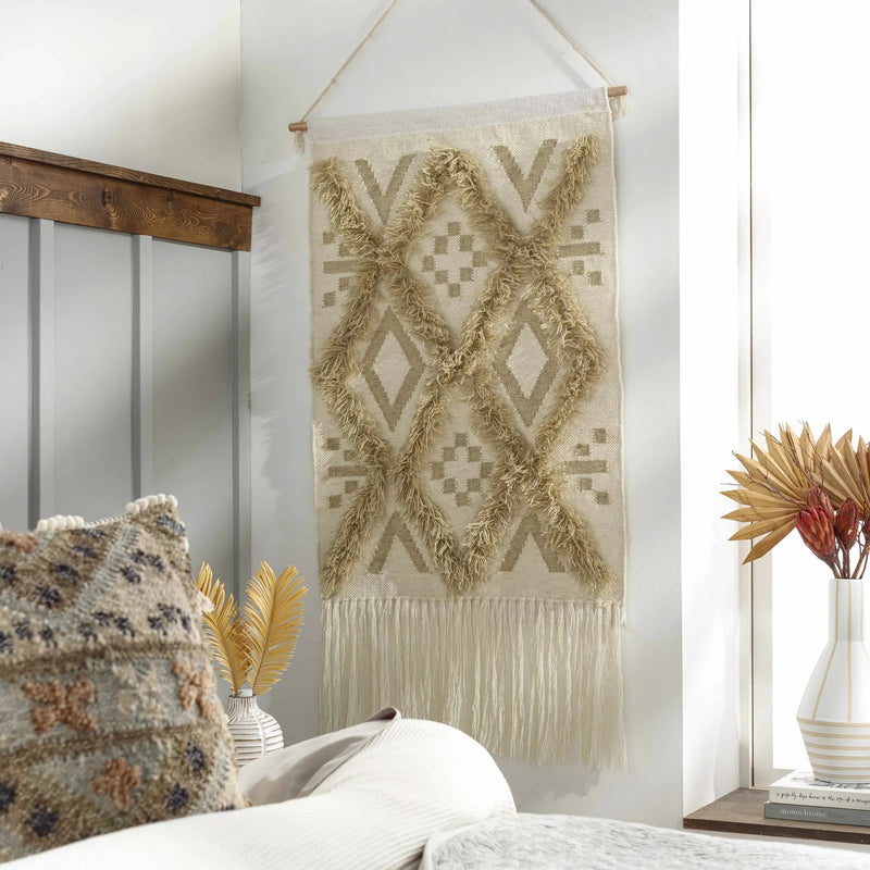 Malay Cream Diamond Fringe Wall Hanging - Clearance by Boutique Rugs