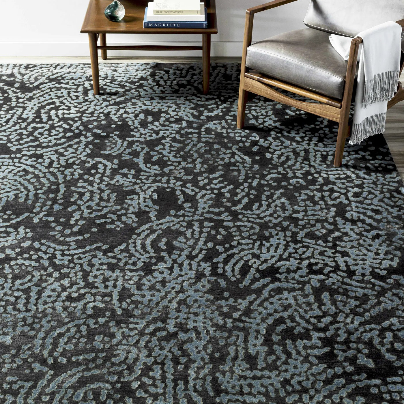 Pensacola Denim/Black Premium Wool&Viscose Rug - Clearance by Boutique Rugs