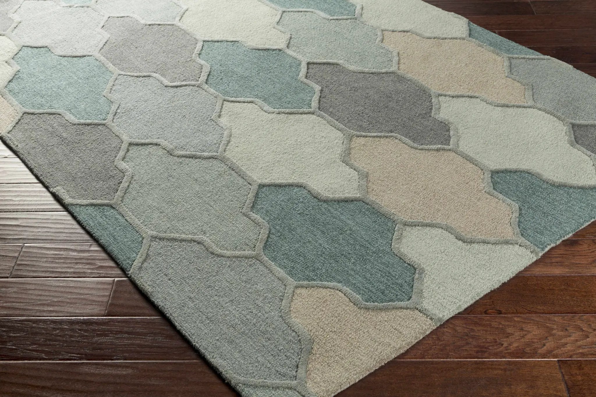 Monteview Sage&Teal Geometric Wool Rug - Clearance by Boutique Rugs