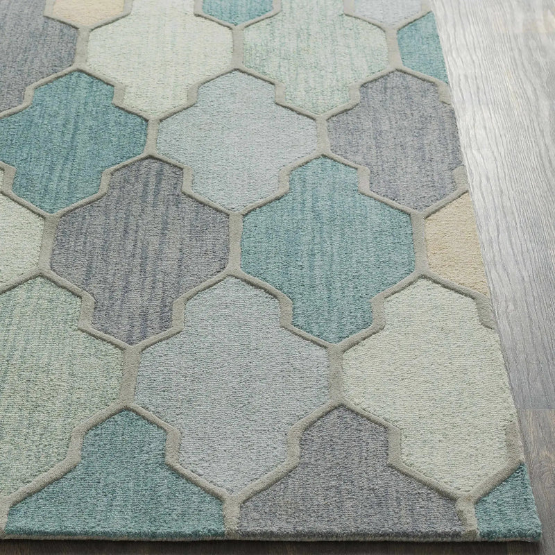 Monteview Sage&Teal Geometric Wool Rug - Clearance by Boutique Rugs