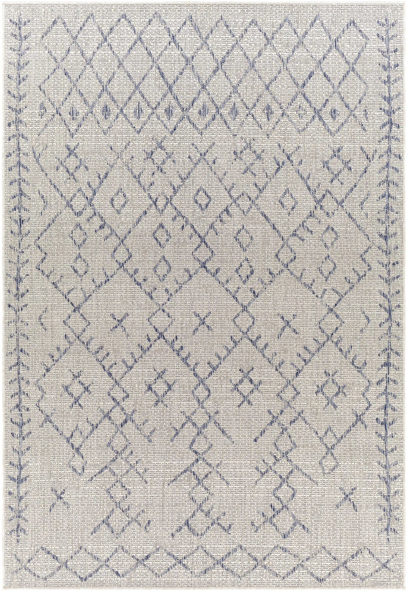Maunawili Blue Detailed Gray Outdoor Rug - Clearance by Boutique Rugs