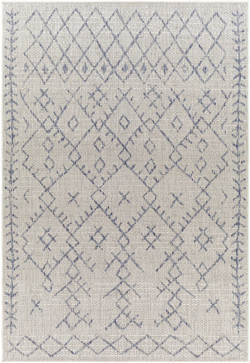 Maunawili Blue Detailed Gray Outdoor Rug - Clearance by Boutique Rugs