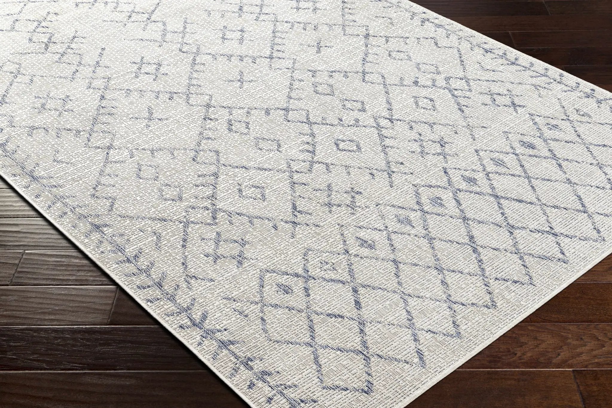Maunawili Blue Detailed Gray Outdoor Rug - Clearance by Boutique Rugs
