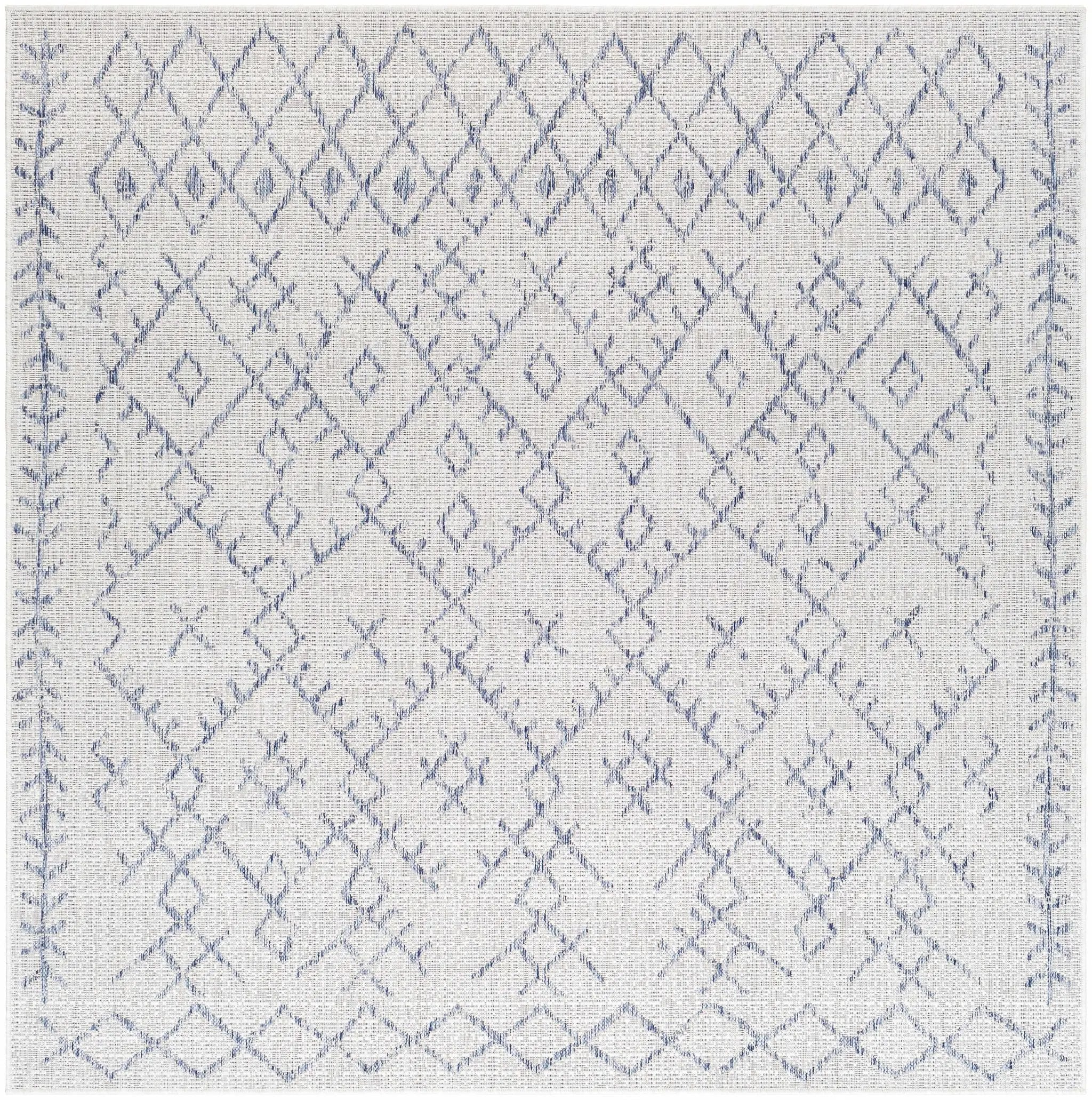 Maunawili Blue Detailed Gray Outdoor Rug - Clearance by Boutique Rugs