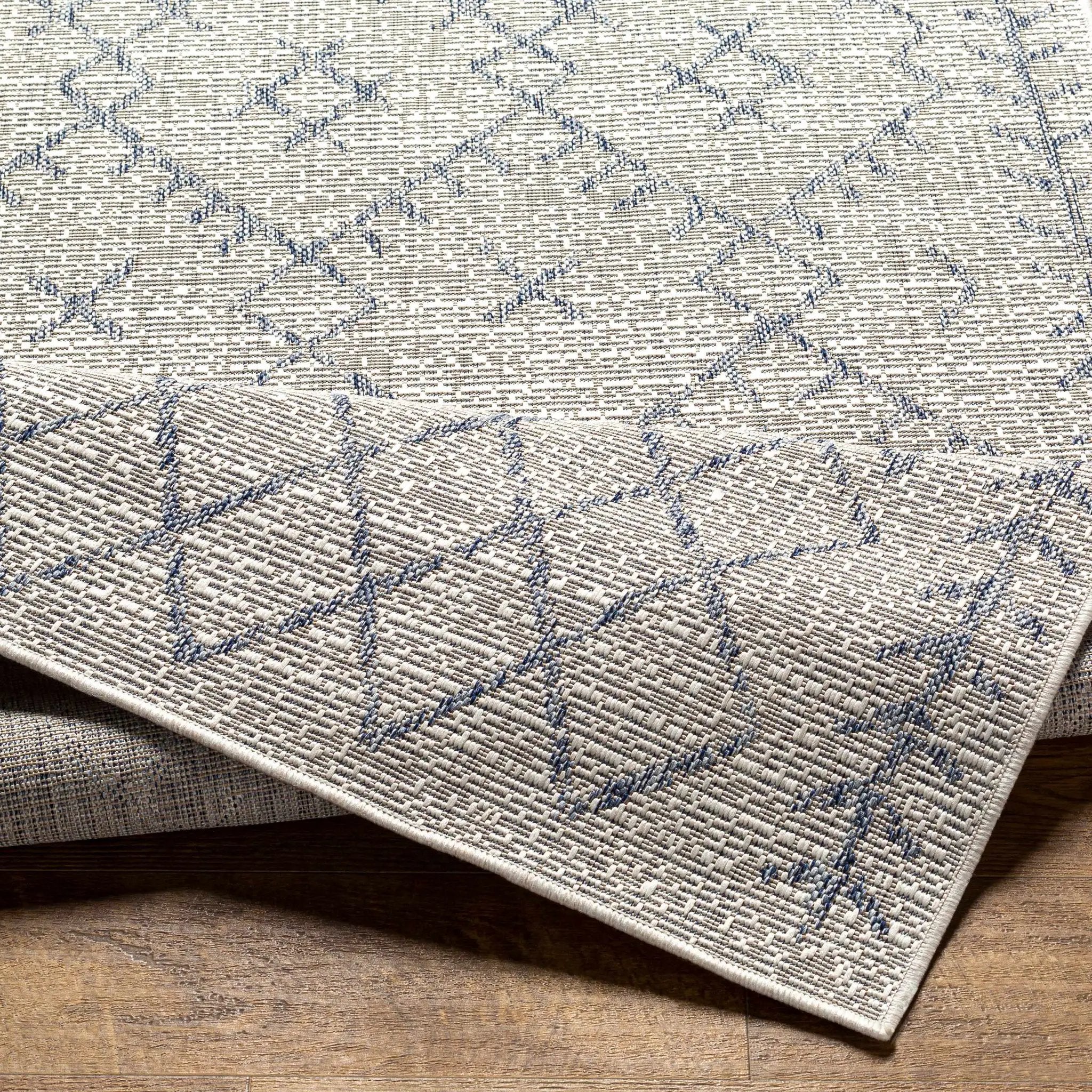 Maunawili Blue Detailed Gray Outdoor Rug - Clearance by Boutique Rugs