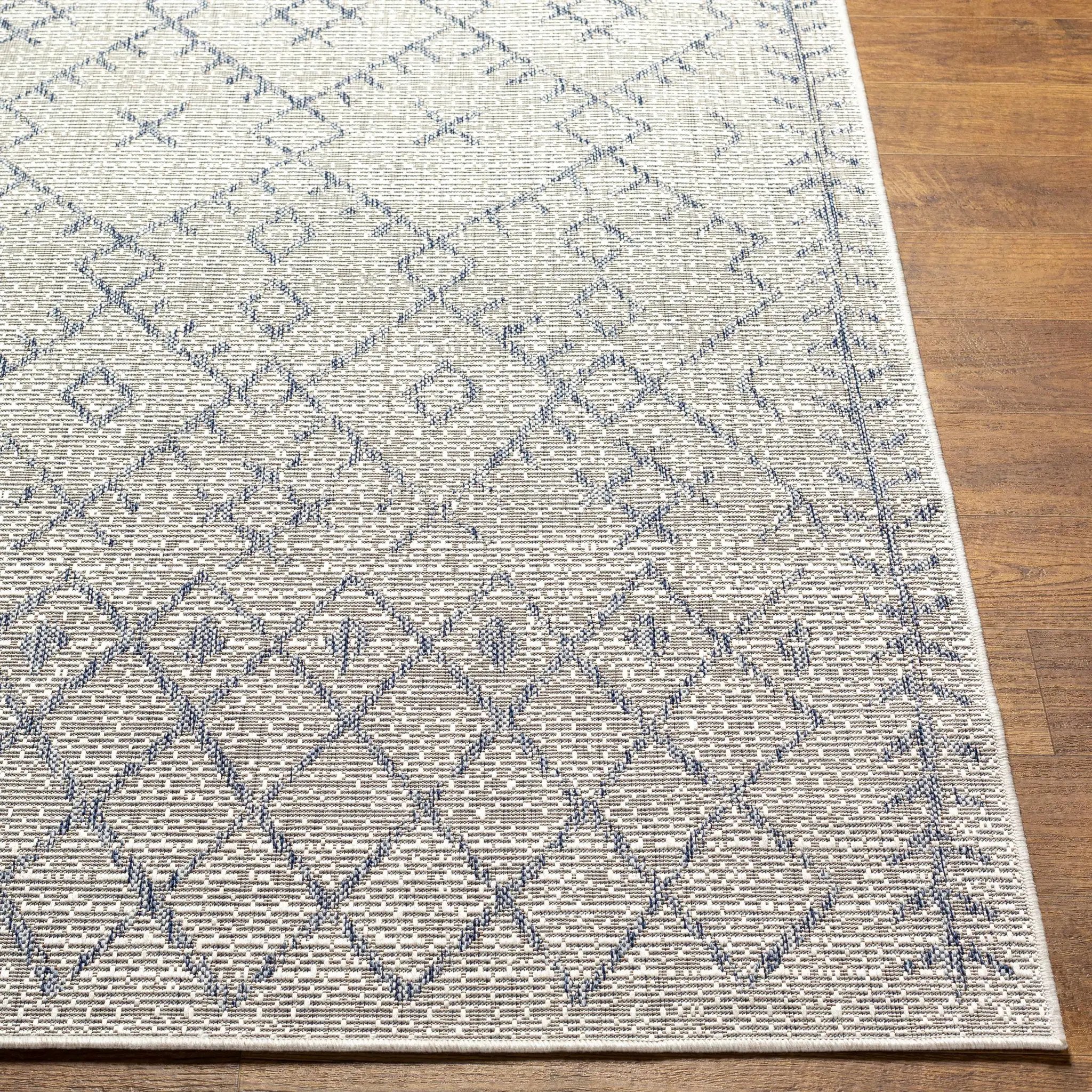 Maunawili Blue Detailed Gray Outdoor Rug - Clearance by Boutique Rugs
