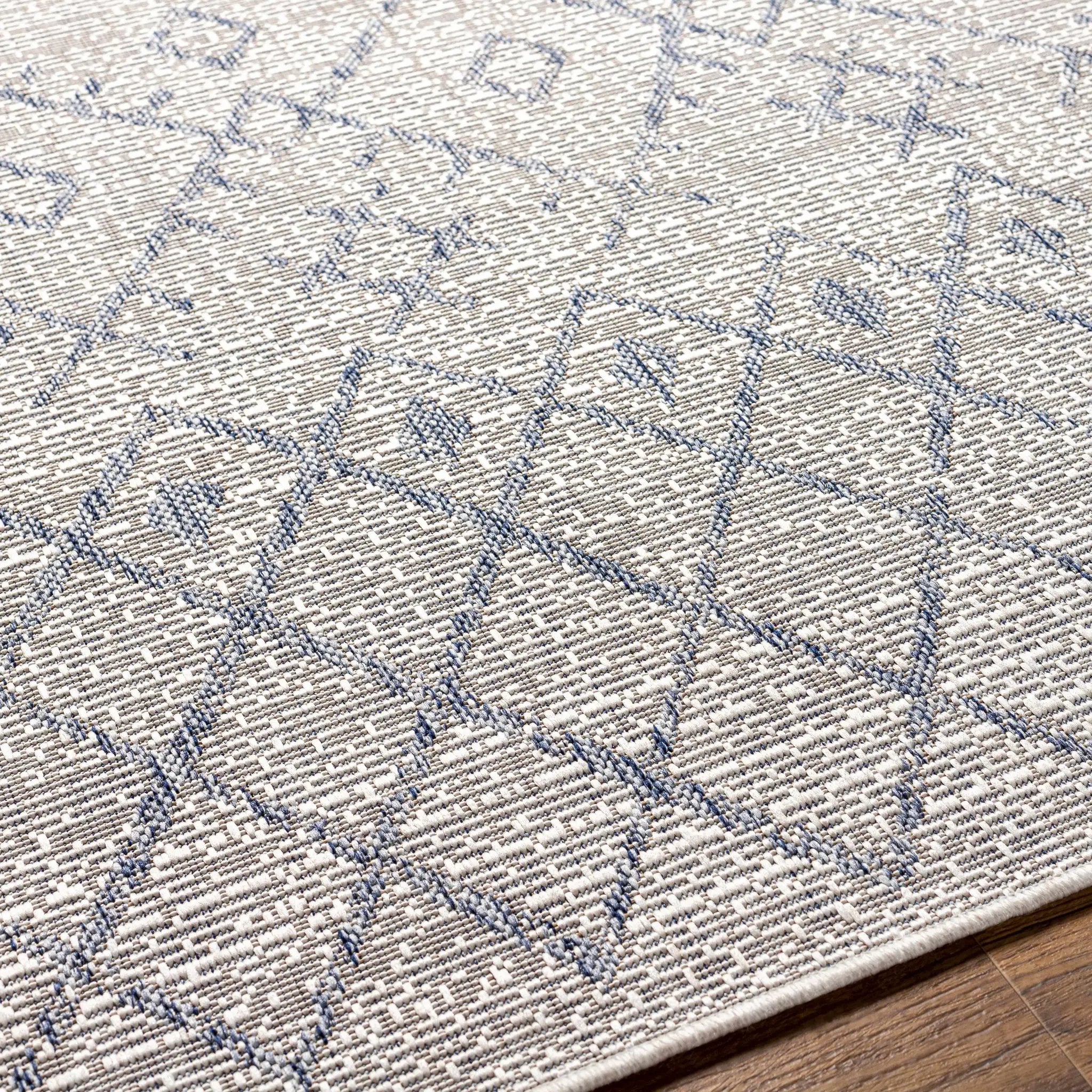 Maunawili Blue Detailed Gray Outdoor Rug - Clearance by Boutique Rugs