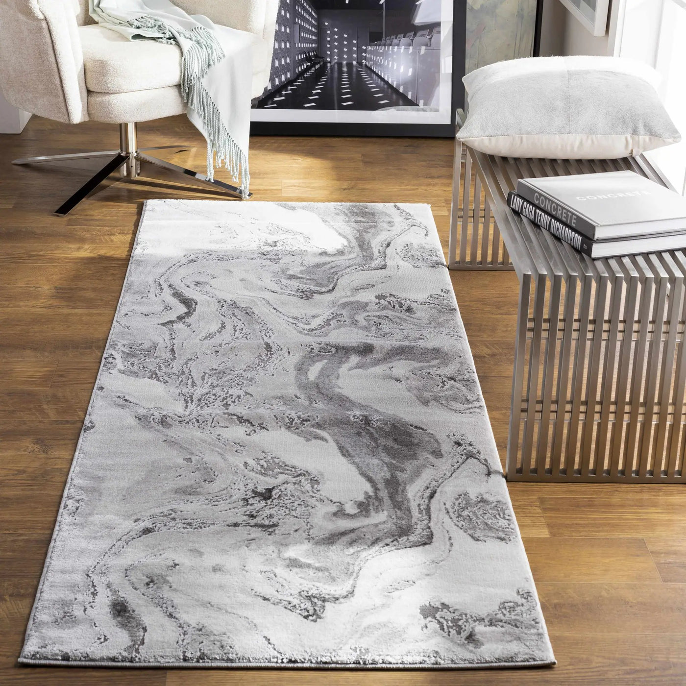 Moana Charcoal Marble Rug by Boutique Rugs