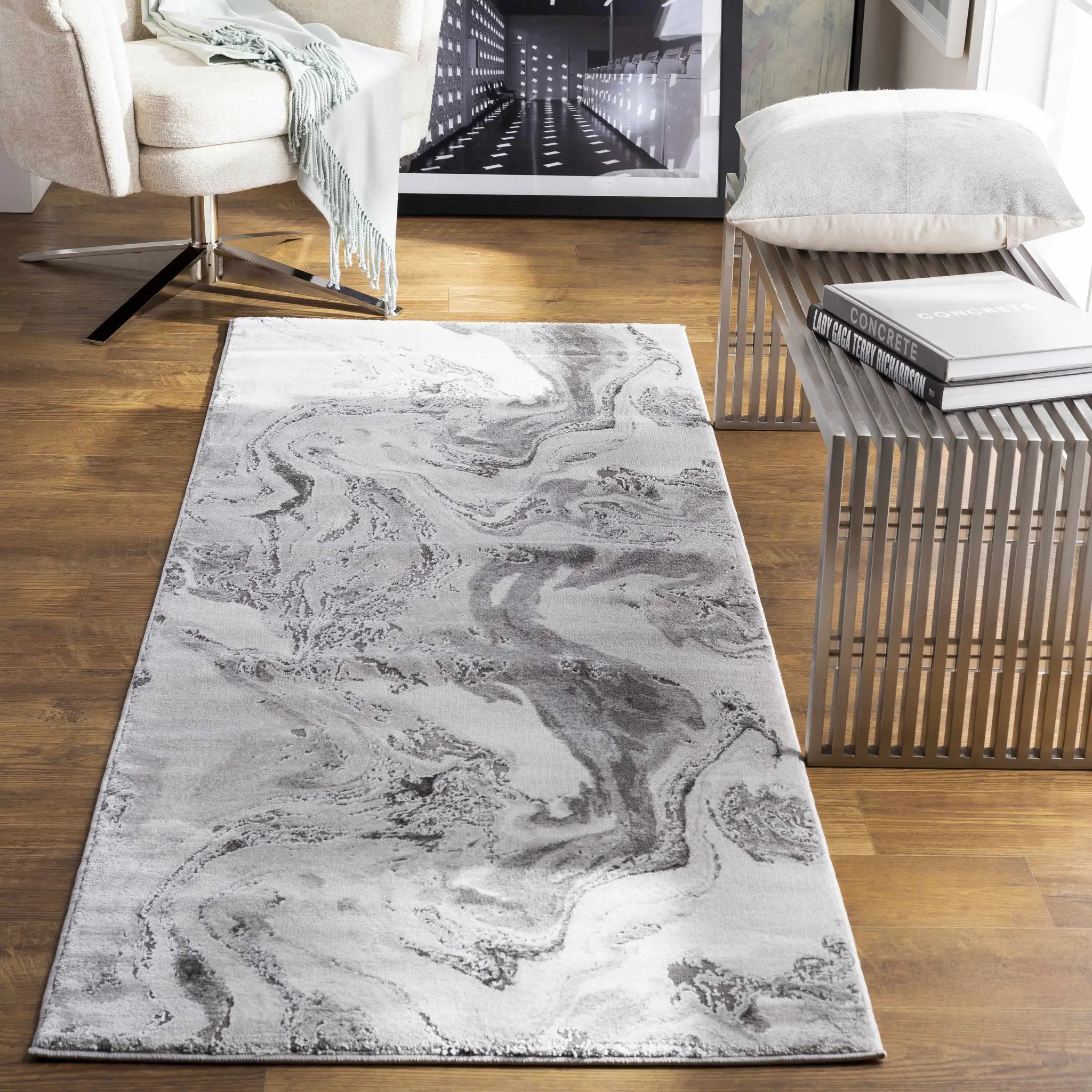 Moana Charcoal Marble Rug by Boutique Rugs