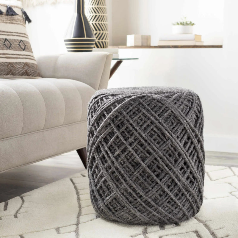 Moapa Charcoal Wool Pouf by Boutique Rugs