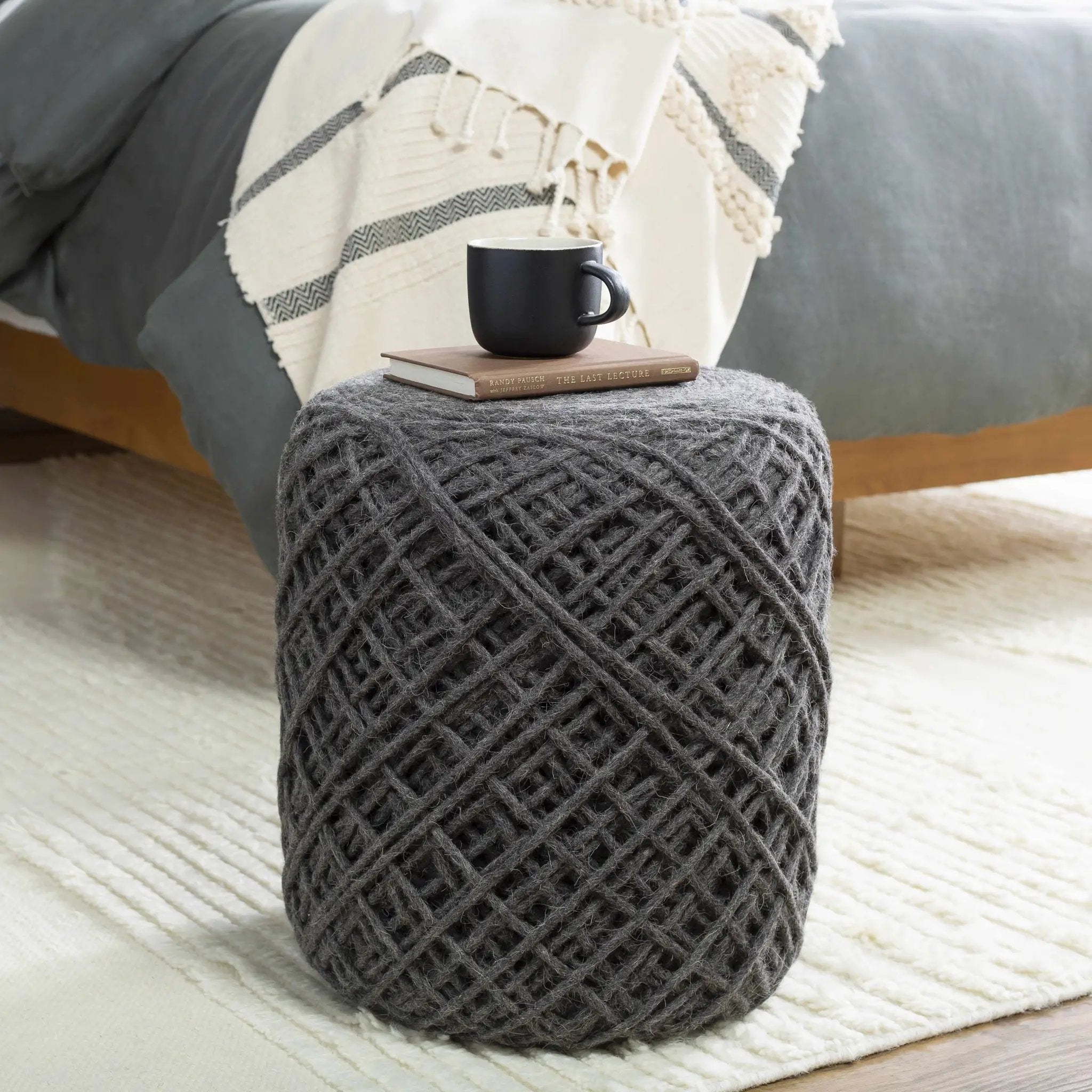 Moapa Charcoal Wool Pouf by Boutique Rugs