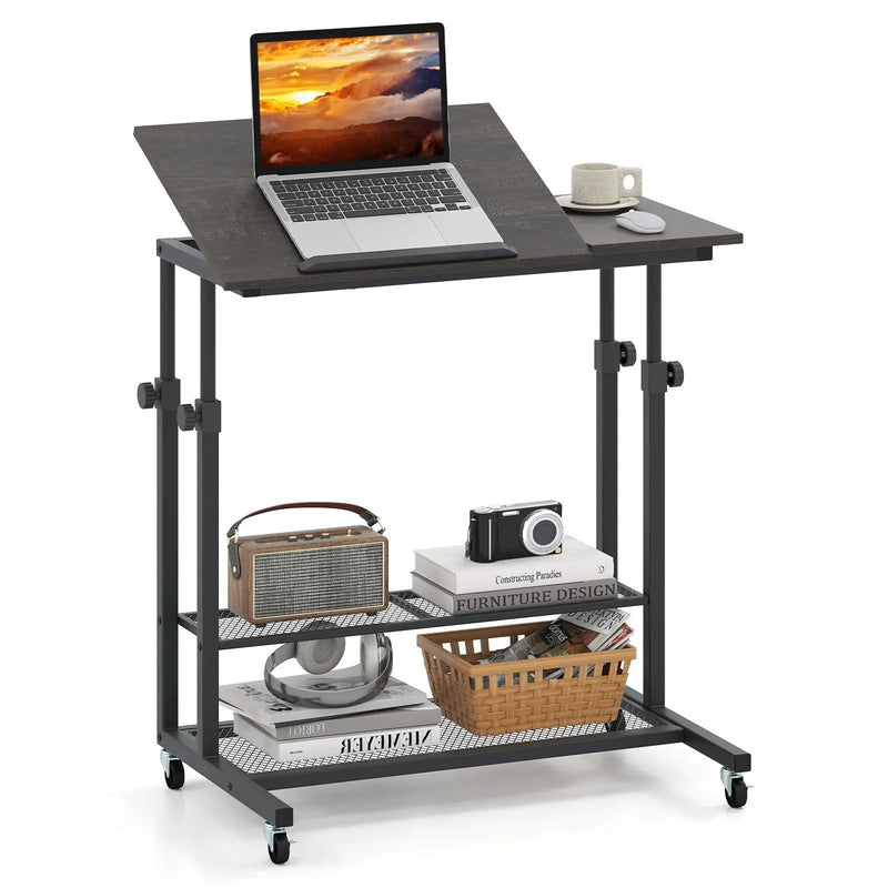 Mobile Stand up Desk Height Adjustable Standing Table with Tilting Tabletop by DirectDeals