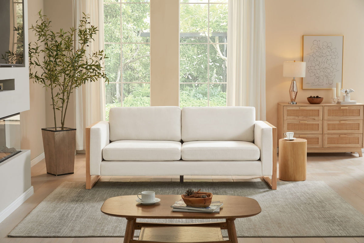 Modern 3-Seater Sofa with Solid Wood Legs - Beige or White, photo 3 of 8
