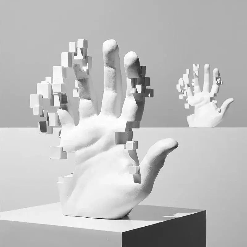Pixelated Hand Sculpture 20cm Matte White Resin for Your Modern Home by House Of Avana