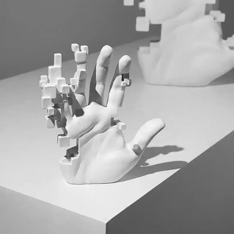 Pixelated Hand Sculpture 20cm Matte White Resin for Your Modern Home by House Of Avana