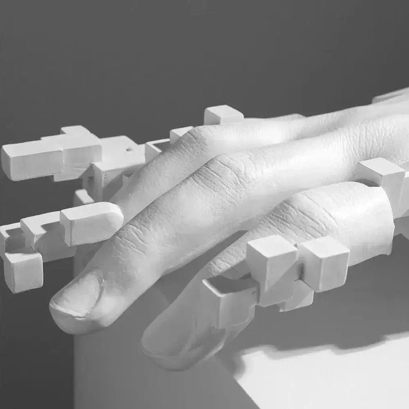 Pixelated Hand Sculpture 20cm Matte White Resin for Your Modern Home by House Of Avana