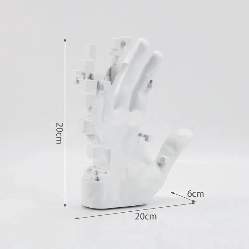 Pixelated Hand Sculpture 20cm Matte White Resin for Your Modern Home by House Of Avana