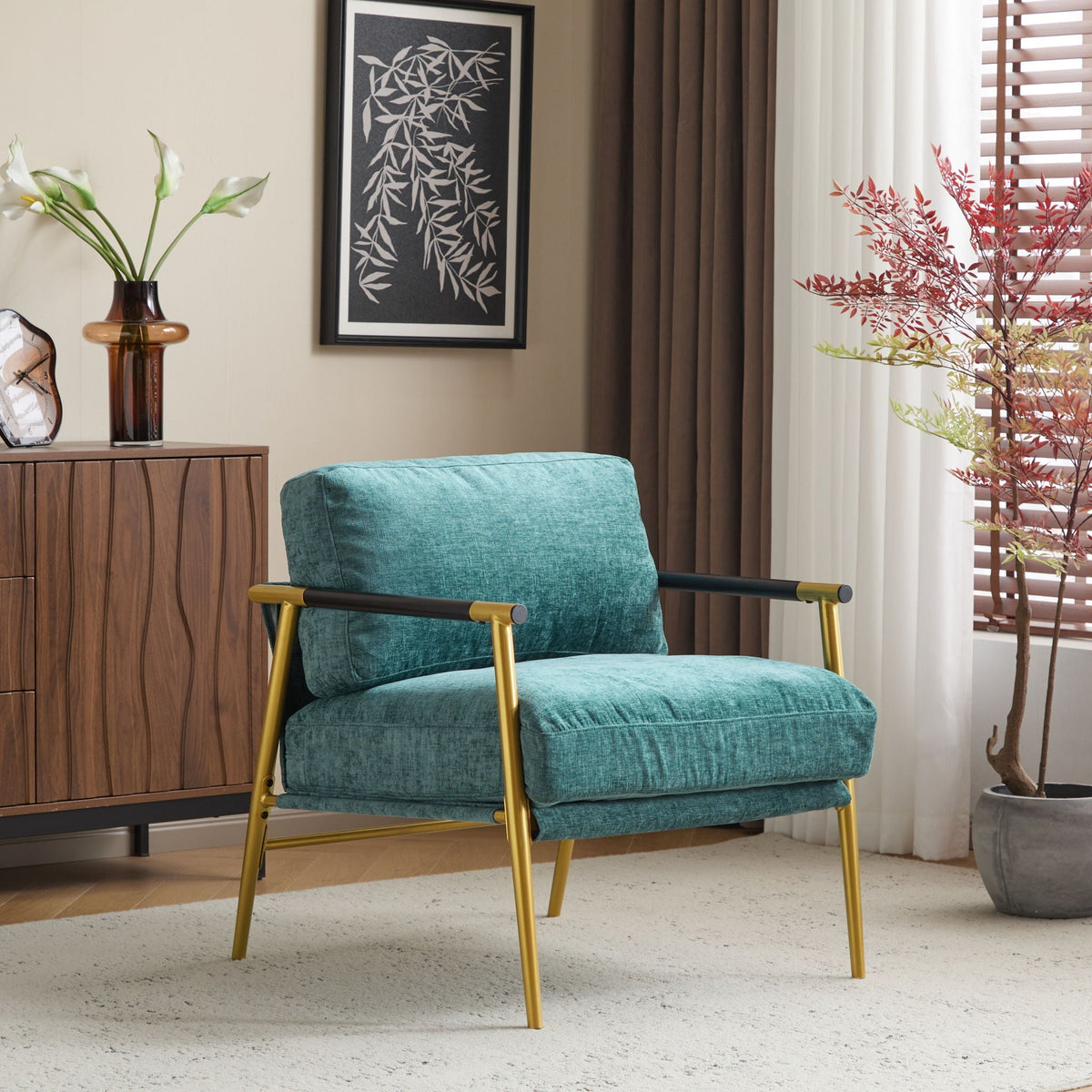 Modern Accent Chair with Plush Cushions and Wooden Armrests - Available in Multiple Colors, photo 12 of 24