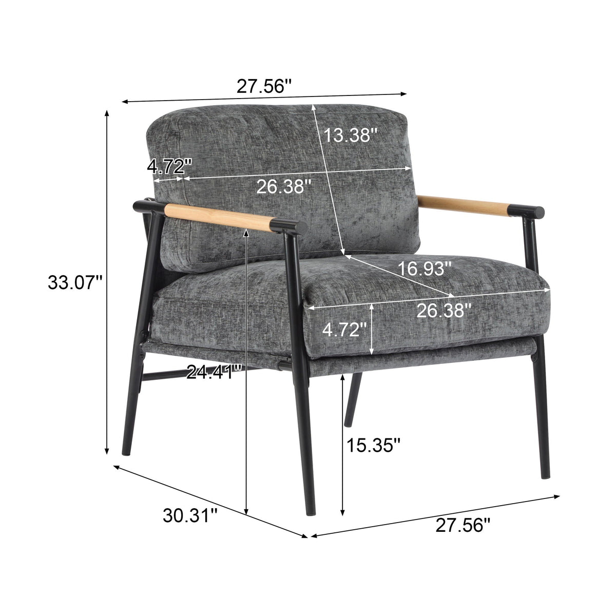 Modern Accent Chair with Plush Cushions and Wooden Armrests - Available in Multiple Colors, photo 15 of 24