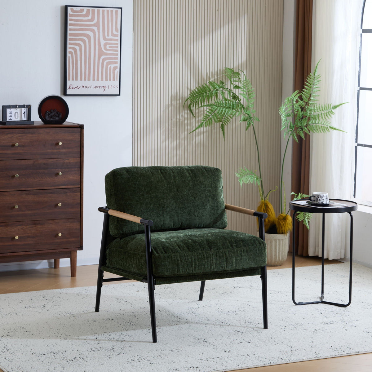 Modern Accent Chair with Plush Cushions and Wooden Armrests - Available in Multiple Colors, photo 21 of 24