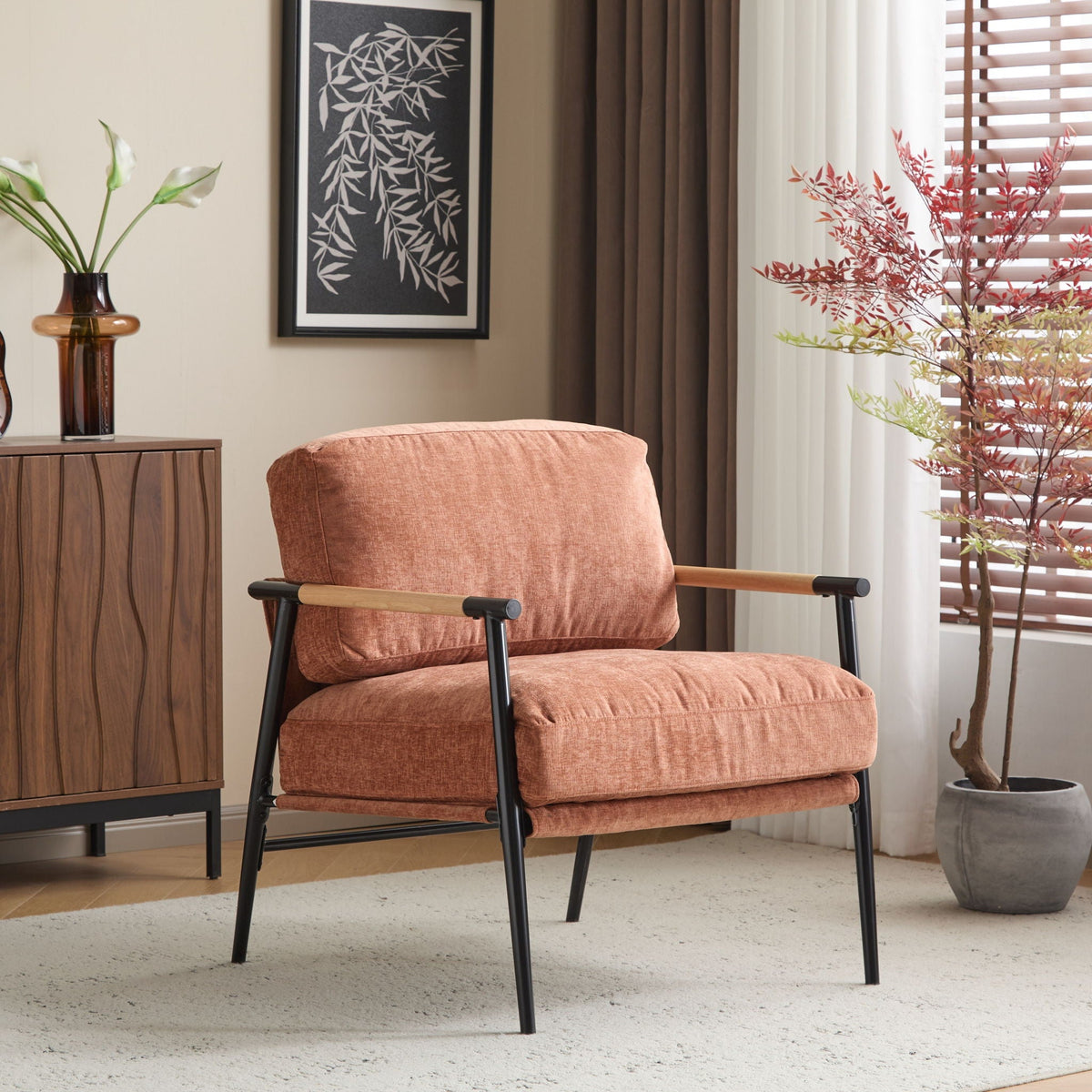 Modern Accent Chair with Plush Cushions and Wooden Armrests - Available in Multiple Colors, photo 24 of 24