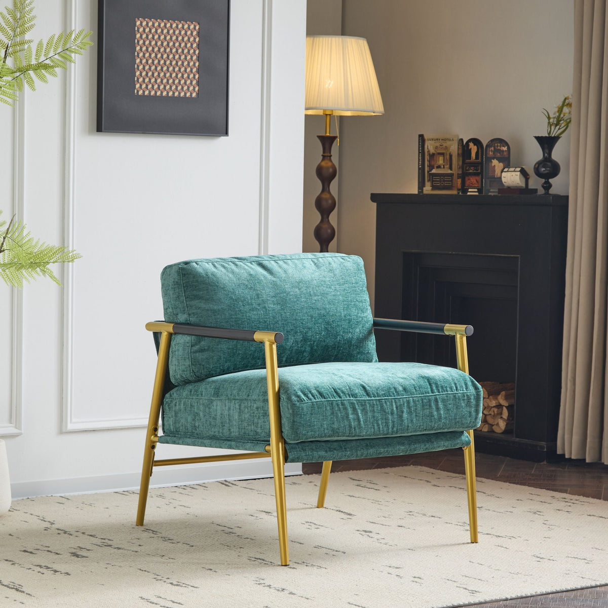 Modern Accent Chair with Plush Cushions and Wooden Armrests - Available in Multiple Colors, photo 7 of 24