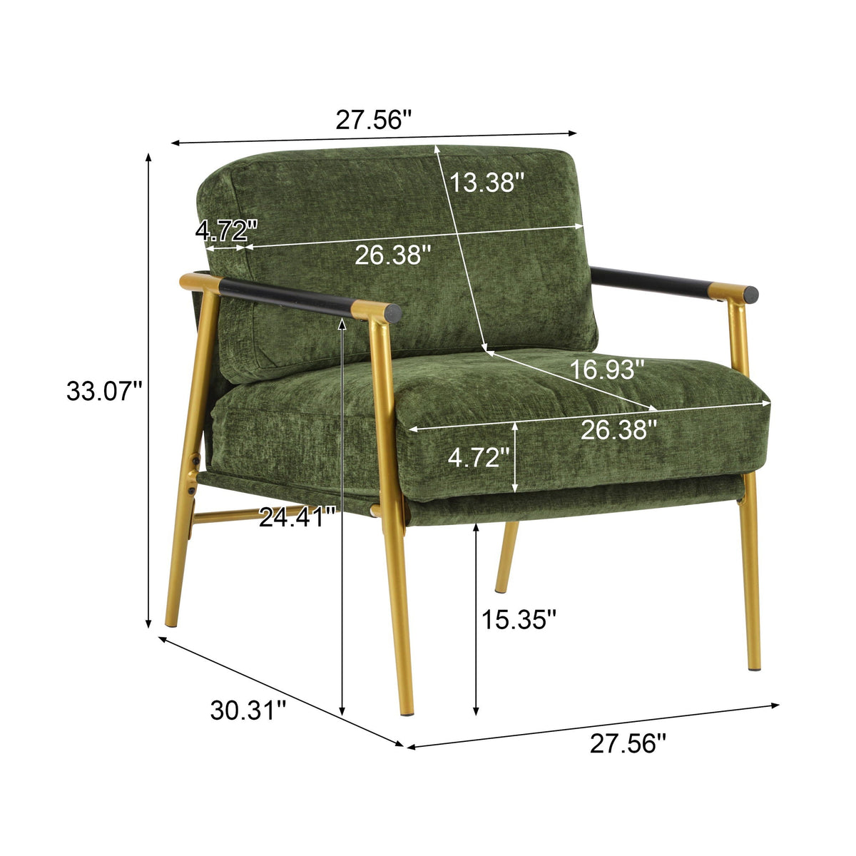 Modern Accent Chair with Plush Cushions and Wooden Armrests - Available in Multiple Colors, photo 9 of 24