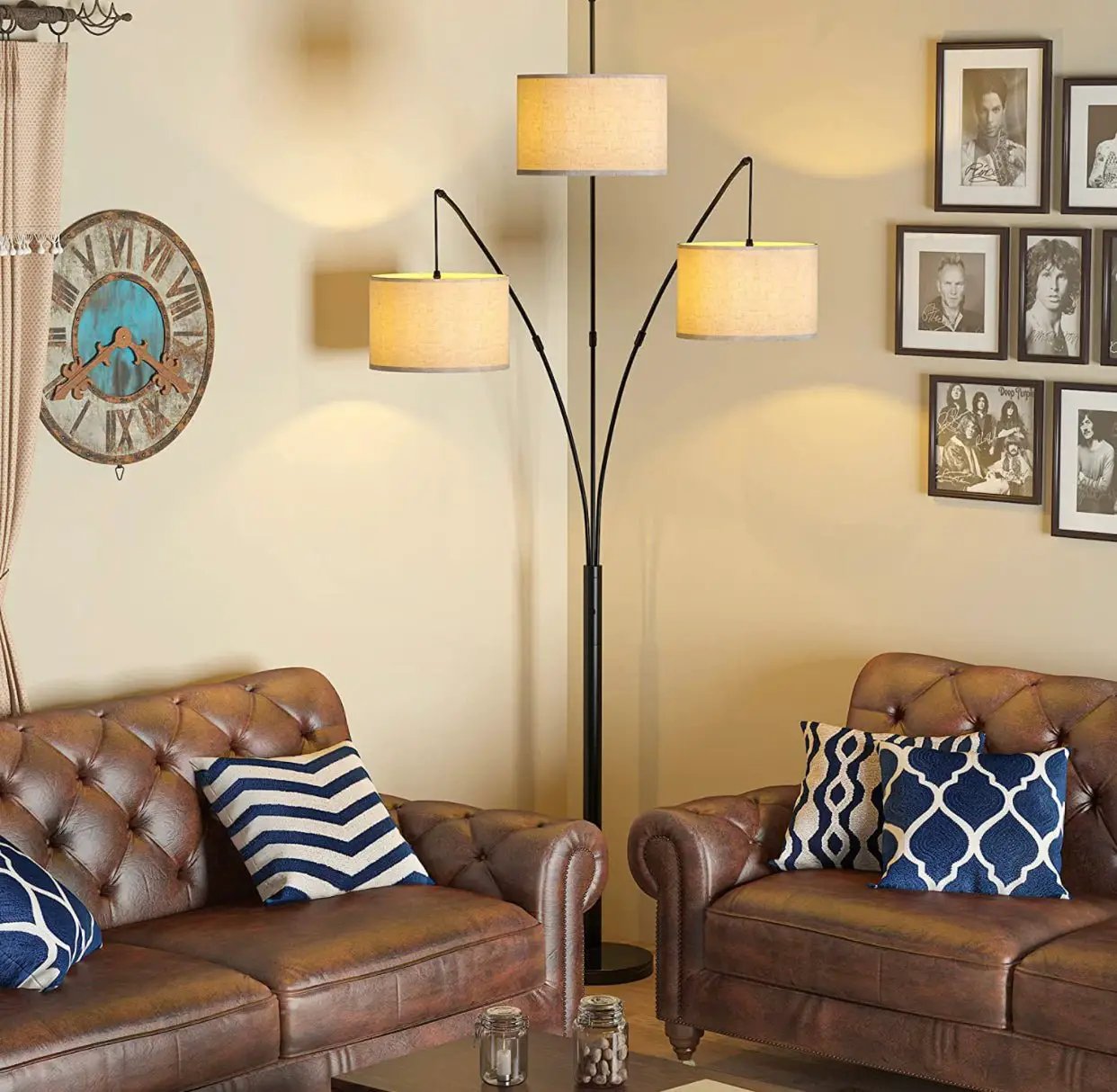 Modern Arc Floor Lamp w/ Marble Base -- 3 Lights Hanging Over The Couch from Behind - Multi Head Arching Tree Lamp -Oil Rubbed Bronze by Outdoor Solar Outlet