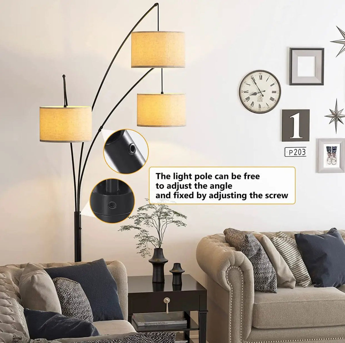 Modern Arc Floor Lamp w/ Marble Base -- 3 Lights Hanging Over The Couch from Behind - Multi Head Arching Tree Lamp -Oil Rubbed Bronze by Outdoor Solar Outlet