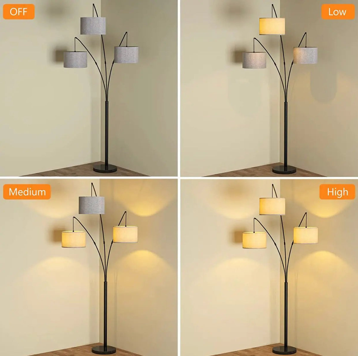 Modern Arc Floor Lamp w/ Marble Base -- 3 Lights Hanging Over The Couch from Behind - Multi Head Arching Tree Lamp -Oil Rubbed Bronze by Outdoor Solar Outlet