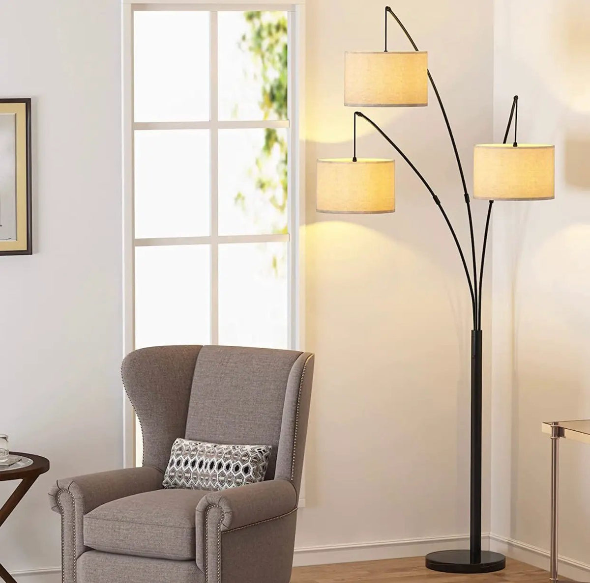 Modern Arc Floor Lamp w/ Marble Base -- 3 Lights Hanging Over The Couch from Behind - Multi Head Arching Tree Lamp -Oil Rubbed Bronze by Outdoor Solar Outlet