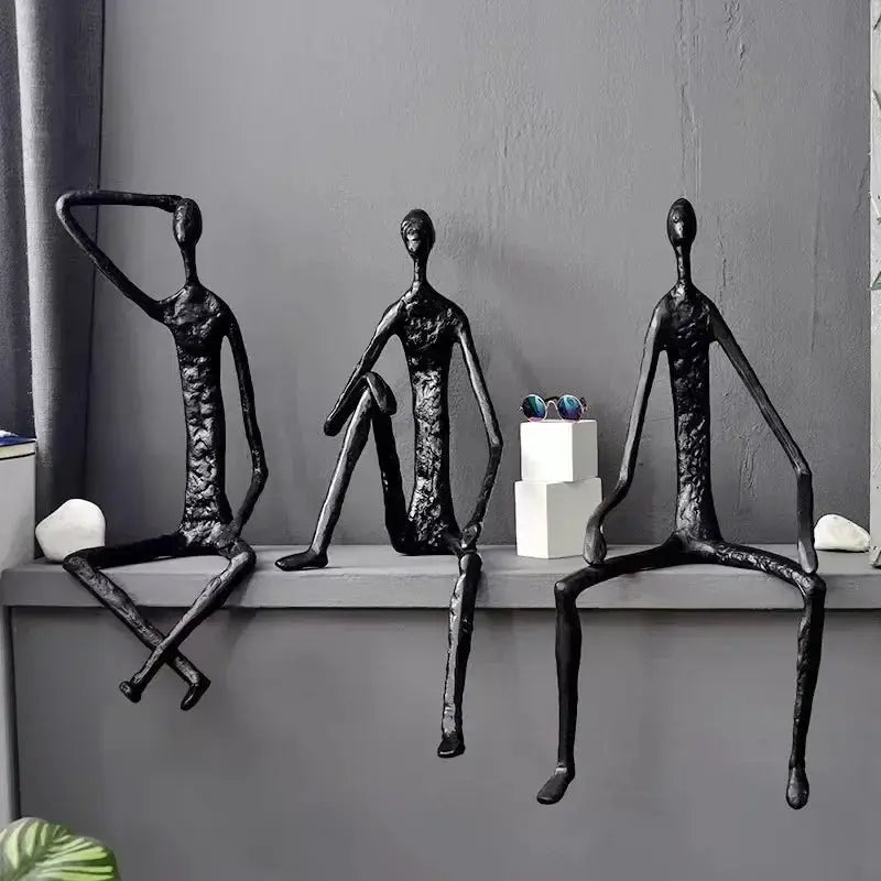Abstract Black Iron Figure Sculptures Set of 3 Shelf Sitters for Home by House Of Avana
